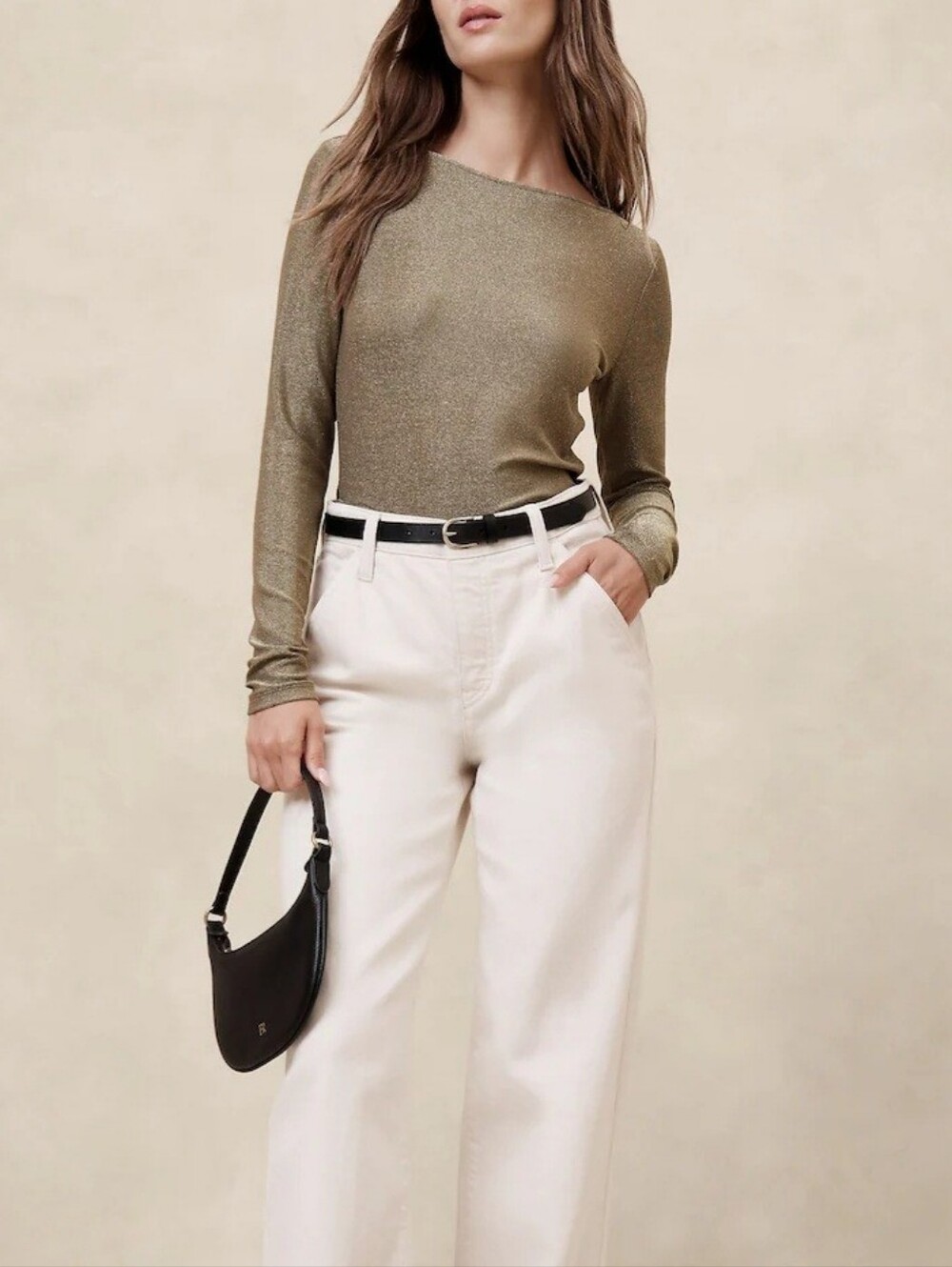 NWT Banana Republic Olive Metallic Long-Sleeve Top